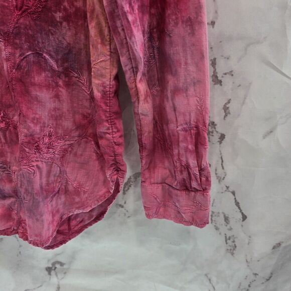 Pilcro Shirt Womens XS Pink Button Embroidered Tie Dye Watercolor Pilcro - Picture 4 of 13